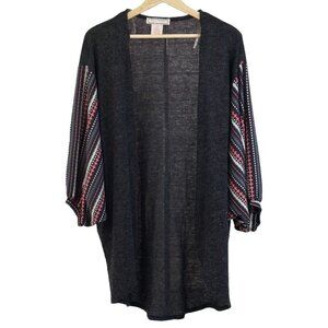 Flying Tomato Sweater Open Cardigan Gray Small Medium Red Boho Geo Loose Tunic